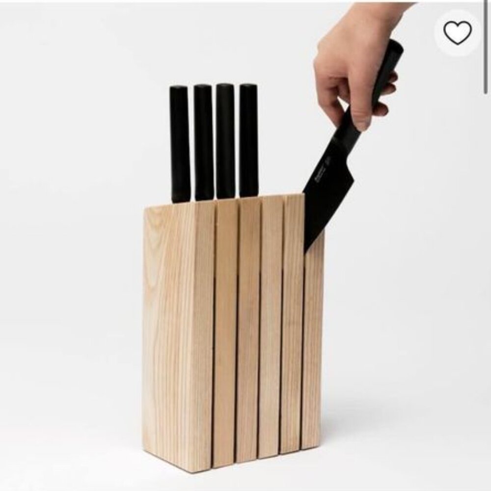 Sleek Oak 5-Slot Countertop Knife Block